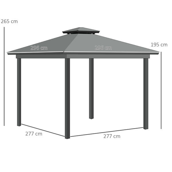 3 x 3(m) Patio Gazebo Canopy Garden Pavilion Tent Shelter Marquee with 2 Tier Water Repellent Roof, Mosquito Netting and Curtains, Aluminium Frame, Light Grey
