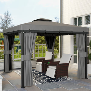 3 x 3(m) Patio Gazebo Canopy Garden Pavilion Tent Shelter Marquee with 2 Tier Water Repellent Roof, Mosquito Netting and Curtains, Aluminium Frame, Light Grey