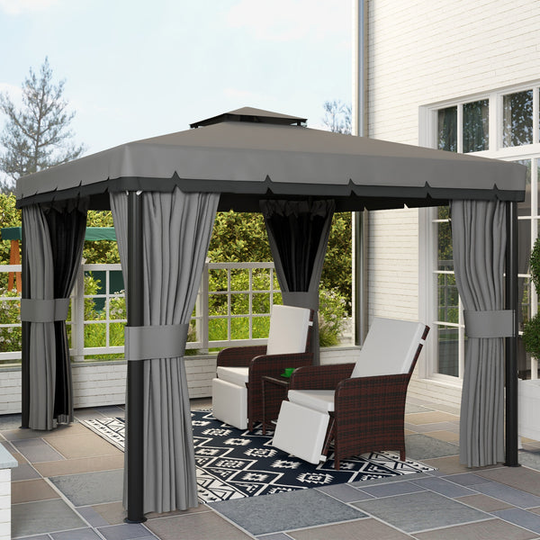 10' x 10' 2-Tier Outdoor Gazebo Canopy Tent with Zippered Mesh Sidewalls, Aluminum Frame for Patio, Backyard, Light Grey