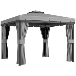 10' x 10' 2-Tier Outdoor Gazebo Canopy Tent with Zippered Mesh Sidewalls, Aluminum Frame for Patio, Backyard, Light Grey