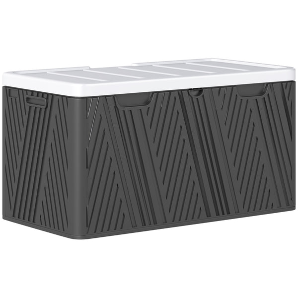 380L Garden Storage Box Outdoor Storage Box Waterproof with Lockable Lid and Moulded Handles, Double-Layer Wood Effect HDPE Deck Box, 115 x 60 x 60 cm