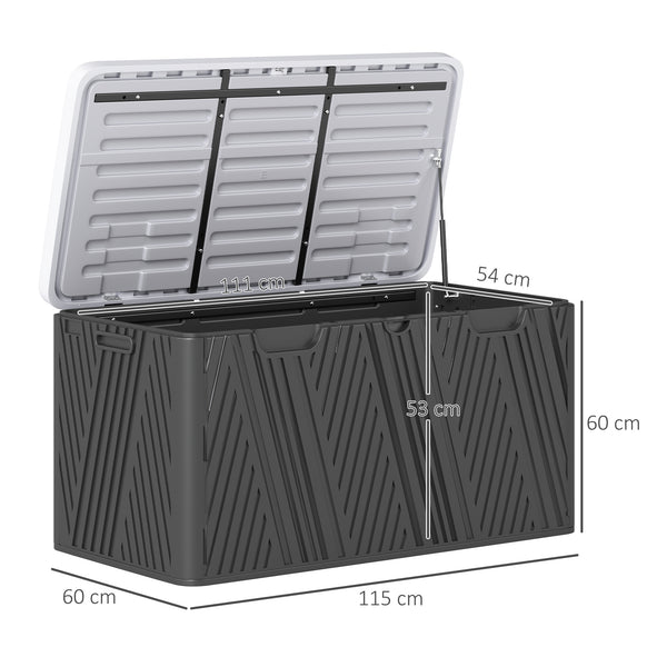 380L Garden Storage Box Outdoor Storage Box Waterproof with Lockable Lid and Moulded Handles, Double-Layer Wood Effect HDPE Deck Box, 115 x 60 x 60 cm