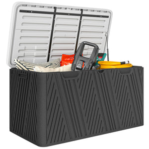100 Gallon Deck Box Outdoor Storage Box, Waterproof and Lockable , Double-Layer HDPE Patio Storage Box for Patio Furniture, Garden Tools and Pool Accessories