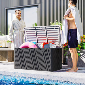 100 Gallon Deck Box Outdoor Storage Box, Waterproof and Lockable , Double-Layer HDPE Patio Storage Box for Patio Furniture, Garden Tools and Pool Accessories