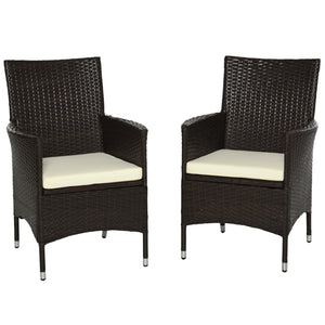 2 Pieces Outdoor PE Rattan Dining Chairs Set with Cushion, Garden Armchair with Armrests, High Backrest, Metal Frame Patio Wicker Furniture, Coffee