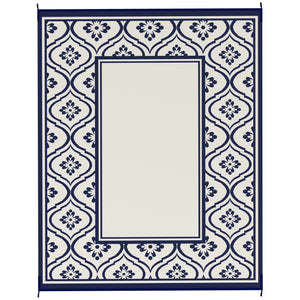 Outsunny Reversible Outdoor Rug, 8' x 10' Waterproof Plastic Straw Floor Mat, Portable RV Camping Carpet, Large Floor Mat for Backyard, Deck, Picnic, Beach, Blue & White Gourd Border