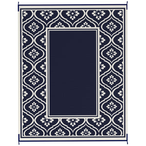 Outsunny Reversible Outdoor Rug, 8' x 10' Waterproof Plastic Straw Floor Mat, Portable RV Camping Carpet, Large Floor Mat for Backyard, Deck, Picnic, Beach, Blue & White Gourd Border