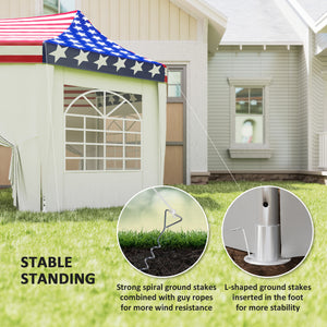 22.3 x 16.4 ft Party Tent, Heavy Duty Event Tent with Sidewalls, 2 Doors and 6 Windows, Outdoor Gazebo Shelter for Wedding, Party, American Flag