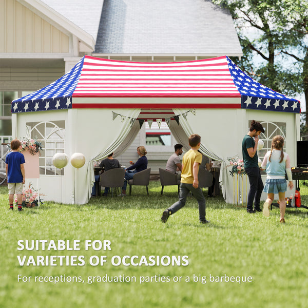 22.3 x 16.4 ft Party Tent, Heavy Duty Event Tent with Sidewalls, 2 Doors and 6 Windows, Outdoor Gazebo Shelter for Wedding, Party, American Flag
