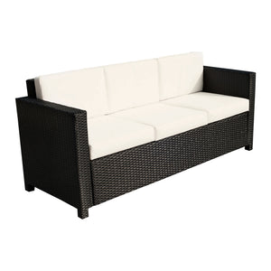 Deluxe 3 Seat Rattan Wicker Sofa Garden Outdoor Patio Furniture with Cushion, Cream White