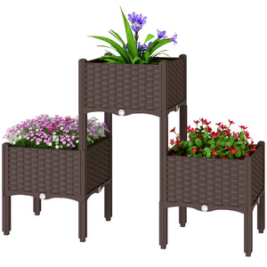 Plastic Raised Garden Bed with Legs, Self Watering Elevated Planter Boxes with Drainage Holes and Plugs, Easy Assembly Outdoor Planter Box for Patio Yard Balcony, Vegetables, Flowers, Herbs