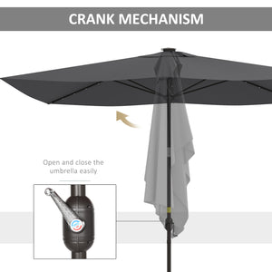6.5x10ft Patio Umbrella Rectangle Solar Powered Tilt Aluminum Outdoor Market Parasol with LEDs Crank (Dark Grey)