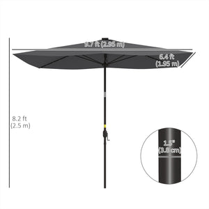 6.5x10ft Patio Umbrella Rectangle Solar Powered Tilt Aluminum Outdoor Market Parasol with LEDs Crank (Dark Grey)