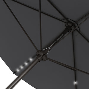 6.5x10ft Patio Umbrella Rectangle Solar Powered Tilt Aluminum Outdoor Market Parasol with LEDs Crank (Dark Grey)