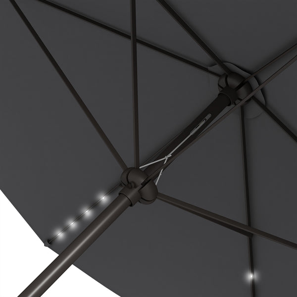 6.5x10ft Patio Umbrella Rectangle Solar Powered Tilt Aluminum Outdoor Market Parasol with LEDs Crank (Dark Grey)