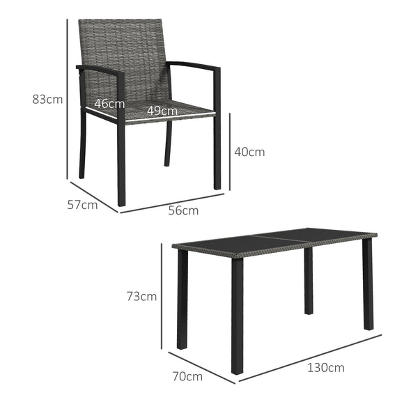 4 Seater Rattan Dining Set with Rectangular Glass Top Table and 4 Armchairs, PE Rattan Garden Furniture Set, Outdoor Dining Table and Chairs for Patio, Balcony, Lawn, Grey