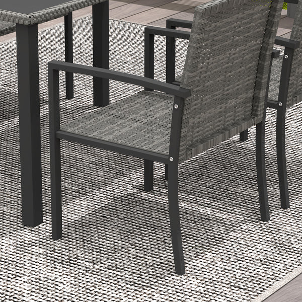 4 Seater Rattan Dining Set with Rectangular Glass Top Table and 4 Armchairs, PE Rattan Garden Furniture Set, Outdoor Dining Table and Chairs for Patio, Balcony, Lawn, Grey