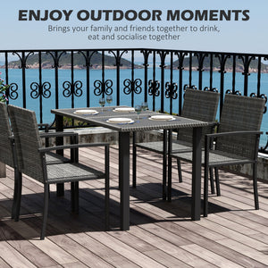 4 Seater Rattan Dining Set with Rectangular Glass Top Table and 4 Armchairs, PE Rattan Garden Furniture Set, Outdoor Dining Table and Chairs for Patio, Balcony, Lawn, Grey