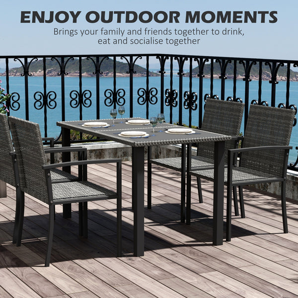 4 Seater Rattan Dining Set with Rectangular Glass Top Table and 4 Armchairs, PE Rattan Garden Furniture Set, Outdoor Dining Table and Chairs for Patio, Balcony, Lawn, Grey