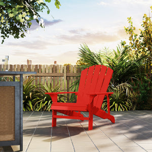 Wood Adirondack Chair, Outdoor Patio Muskoka Chair with Slatted Design for Deck, Garden, Backyard, Fire Pit, Red
