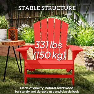 Wood Adirondack Chair, Outdoor Patio Muskoka Chair with Slatted Design for Deck, Garden, Backyard, Fire Pit, Red