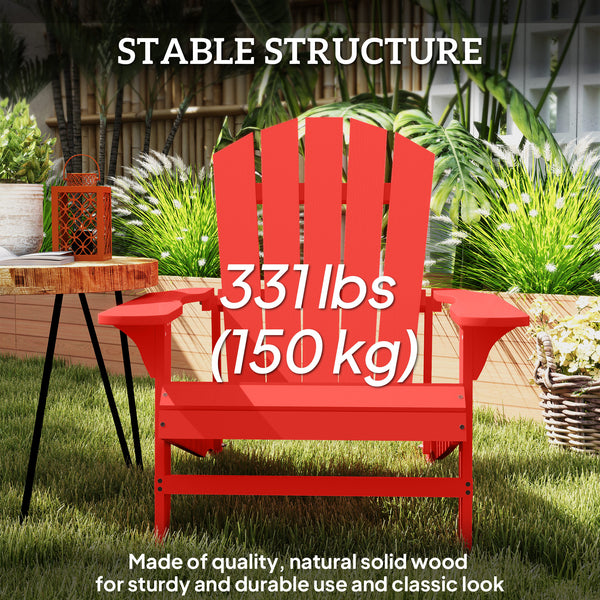 Wood Adirondack Chair, Outdoor Patio Muskoka Chair with Slatted Design for Deck, Garden, Backyard, Fire Pit, Red