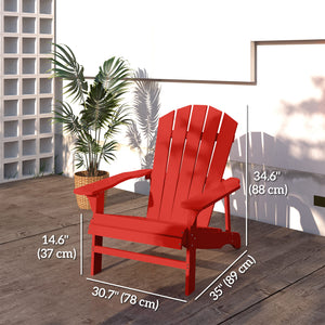 Wood Adirondack Chair, Outdoor Patio Muskoka Chair with Slatted Design for Deck, Garden, Backyard, Fire Pit, Red