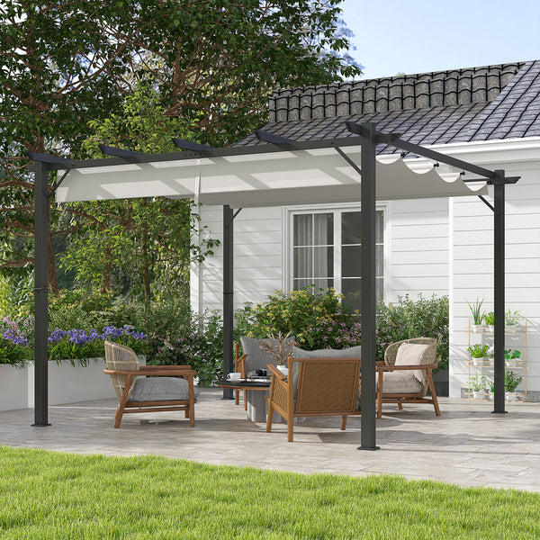 3 x 3(m) Pergola with Retractable Roof Canopy, Aluminium Frame Garden Gazebo Outdoor Sun Shade Shelter for Grill, Patio, Light Grey