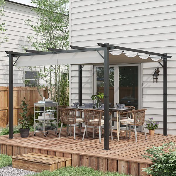 3 x 3(m) Pergola with Retractable Roof Canopy, Aluminium Frame Garden Gazebo Outdoor Sun Shade Shelter for Grill, Patio, Light Grey