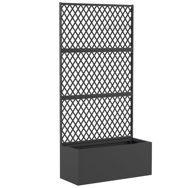 Metal Planter Box with Trellis, Raised Garden Bed with Trellis Privacy Screen and Drainage Holes for Climbing Plants, Diamond Lattice Privacy Planter for Garden, Patio, Balcony