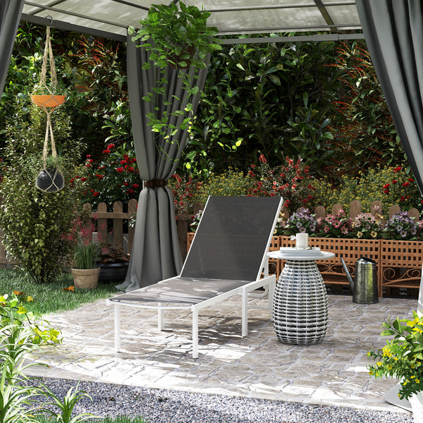 Outdoor Lounge Chair, 5-Level Adjustable Outdoor Chaise Lounge Chair, Breathable Mesh Patio Sun Tanning Chair with Steel Frame for Backyard, Beach, Poolside, Grey