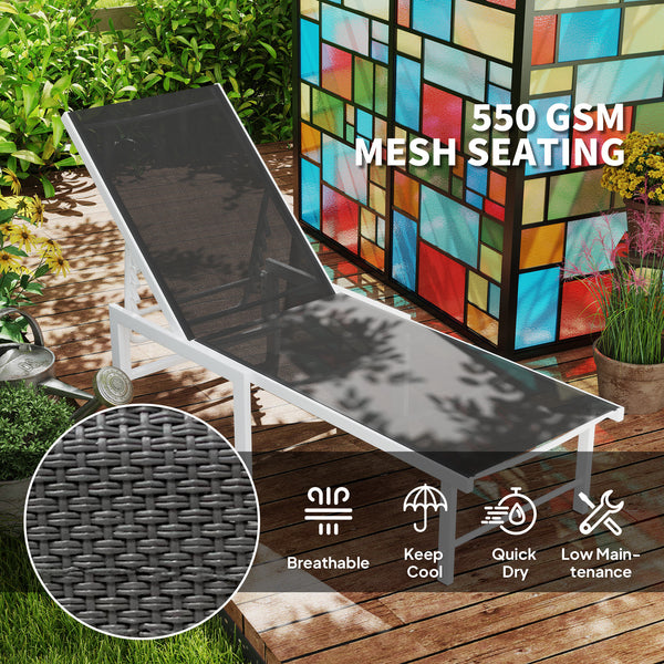 Outdoor Lounge Chair, 5-Level Adjustable Outdoor Chaise Lounge Chair, Breathable Mesh Patio Sun Tanning Chair with Steel Frame for Backyard, Beach, Poolside, Grey