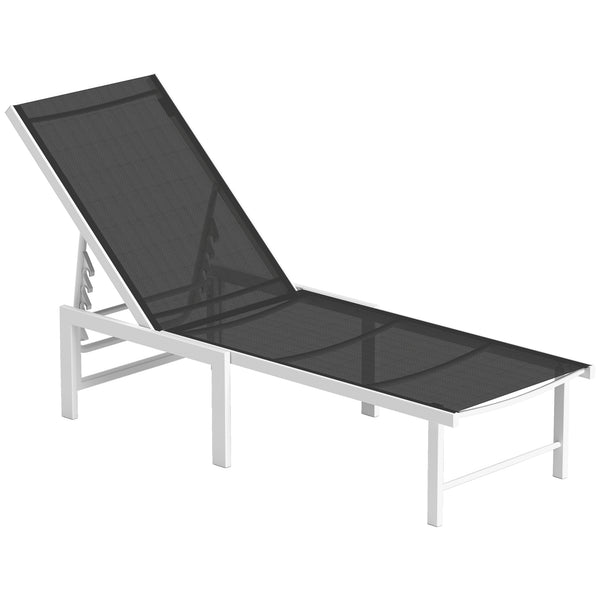 Outdoor Lounge Chair, 5-Level Adjustable Outdoor Chaise Lounge Chair, Breathable Mesh Patio Sun Tanning Chair with Steel Frame for Backyard, Beach, Poolside, Grey