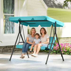3 Seater Swing Chair with Adjustable Canopy, Garden Swing Seat with Steel Frame, Padded Seat, Blue