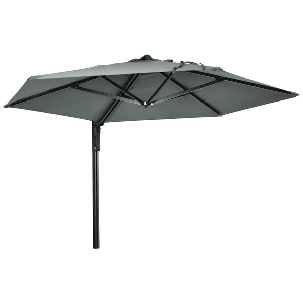 2.5m Wall Mounted Parasol, Hand to Push Outdoor Patio Umbrella with 180 Degree Rotatable Canopy for Porch, Deck, Garden, 250 cm, Grey