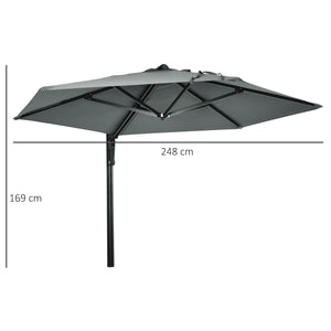 2.5m Wall Mounted Parasol, Hand to Push Outdoor Patio Umbrella with 180 Degree Rotatable Canopy for Porch, Deck, Garden, 250 cm, Grey