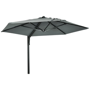 2.5m Wall Mounted Parasol, Hand to Push Outdoor Patio Umbrella with 180 Degree Rotatable Canopy for Porch, Deck, Garden, 250 cm, Grey