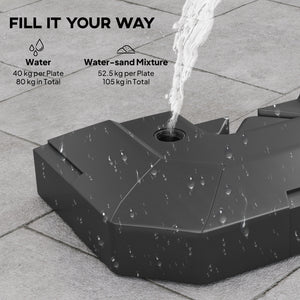 2-Piece Cantilever Offset Patio Umbrella Base Weight Set, 231 lb Heavy Duty Fillable Outdoor Offset Umbrella Weights with Easy-Fill Spouts for Water or Sand for Garden, Backyard, Black