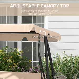 2-in-1 Garden Swing Seat Bed, 3 Seater Convertible Swing Chair Bench with Tilting Canopy, Cushioned Seat and 2 Pillows for Patio, Garden, Light Brown