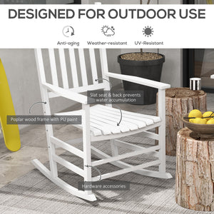 3 Pieces Outdoor Rocking Chair Set, Wooden Patio Rocking Chair Set with Folding Side Table, High Back and Armrests for Garden, Porch, Supports Up to 353 lbs, White