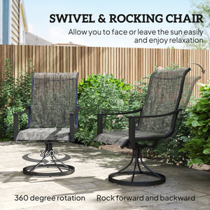 Outdoor Swivel Chair Set of 2, Rocking Swivel Patio Chairs with Breathable Mesh Seat and High Back, Outdoor Dining Chairs with Curved Armrests and Steel Frame, Mixed Grey