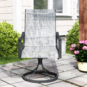 Outdoor Swivel Chair Set of 2, Rocking Swivel Patio Chairs with Breathable Mesh Seat and High Back, Outdoor Dining Chairs with Curved Armrests and Steel Frame, Mixed Grey