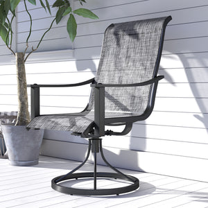 Outdoor Swivel Chair Set of 2, Rocking Swivel Patio Chairs with Breathable Mesh Seat and High Back, Outdoor Dining Chairs with Curved Armrests and Steel Frame, Mixed Grey