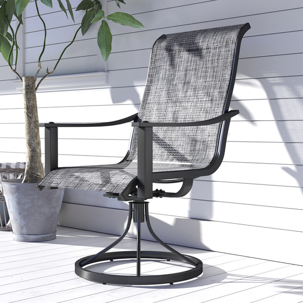 Outdoor Swivel Chair Set of 2, Rocking Swivel Patio Chairs with Breathable Mesh Seat and High Back, Outdoor Dining Chairs with Curved Armrests and Steel Frame, Mixed Grey
