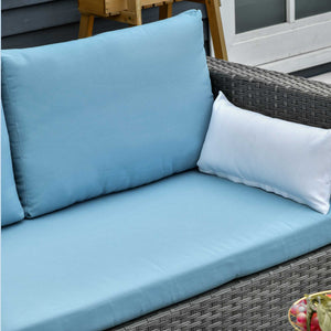3-Piece Patio Furniture Set Modern Sectional Sofa Rattan Chair Wicker Conversation Set Outdoor Hand Woven Rattan Wicker Furniture Patio Coffee Table Sofa Set, Blue