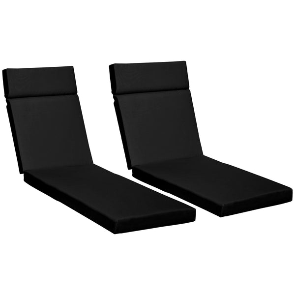 Set of 2 Sun Lounger Cushions, Replacement Cushions for Rattan Furniture with Ties, 196 x 55 cm, Black