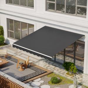 12' x 10' Electric Awning, Retractable Awning Sun Shade Shelter with Remote Controller, Manual Crank Handle and Aluminum Frame, for Deck, Balcony, Yard, Dark Grey