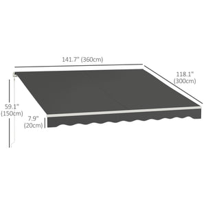 12' x 10' Electric Awning, Retractable Awning Sun Shade Shelter with Remote Controller, Manual Crank Handle and Aluminum Frame, for Deck, Balcony, Yard, Dark Grey