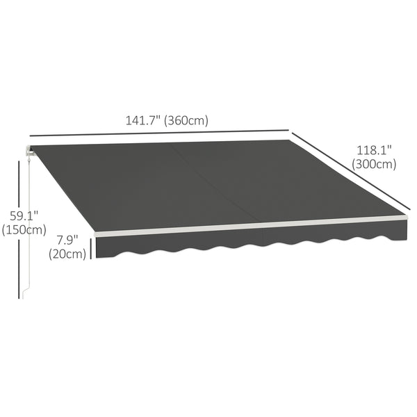 12' x 10' Electric Awning, Retractable Awning Sun Shade Shelter with Remote Controller, Manual Crank Handle and Aluminum Frame, for Deck, Balcony, Yard, Dark Grey