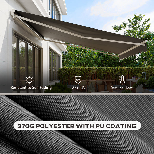 12' x 10' Electric Awning, Retractable Awning Sun Shade Shelter with Remote Controller, Manual Crank Handle and Aluminum Frame, for Deck, Balcony, Yard, Dark Grey